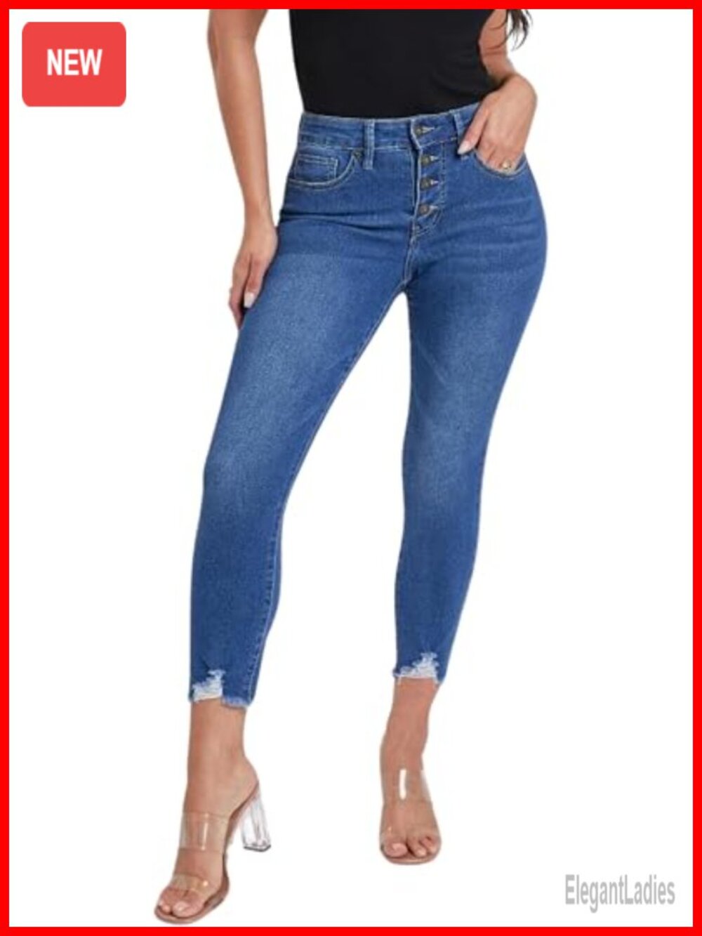 Petite 4 Button Skinny Ankle Jeans - High Rise Stretch Denim